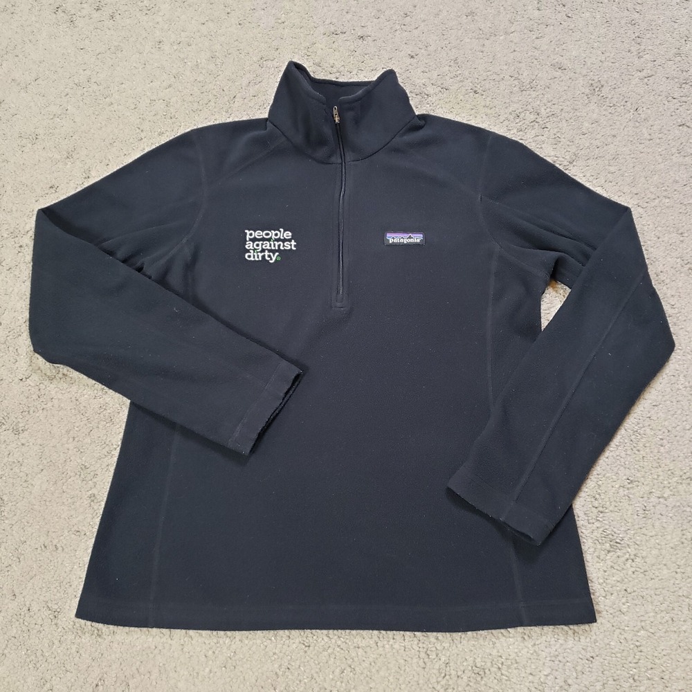 Patagonia Women Pullover Sweater Medium Black Micro D 1/4 Zip Fleece Logo